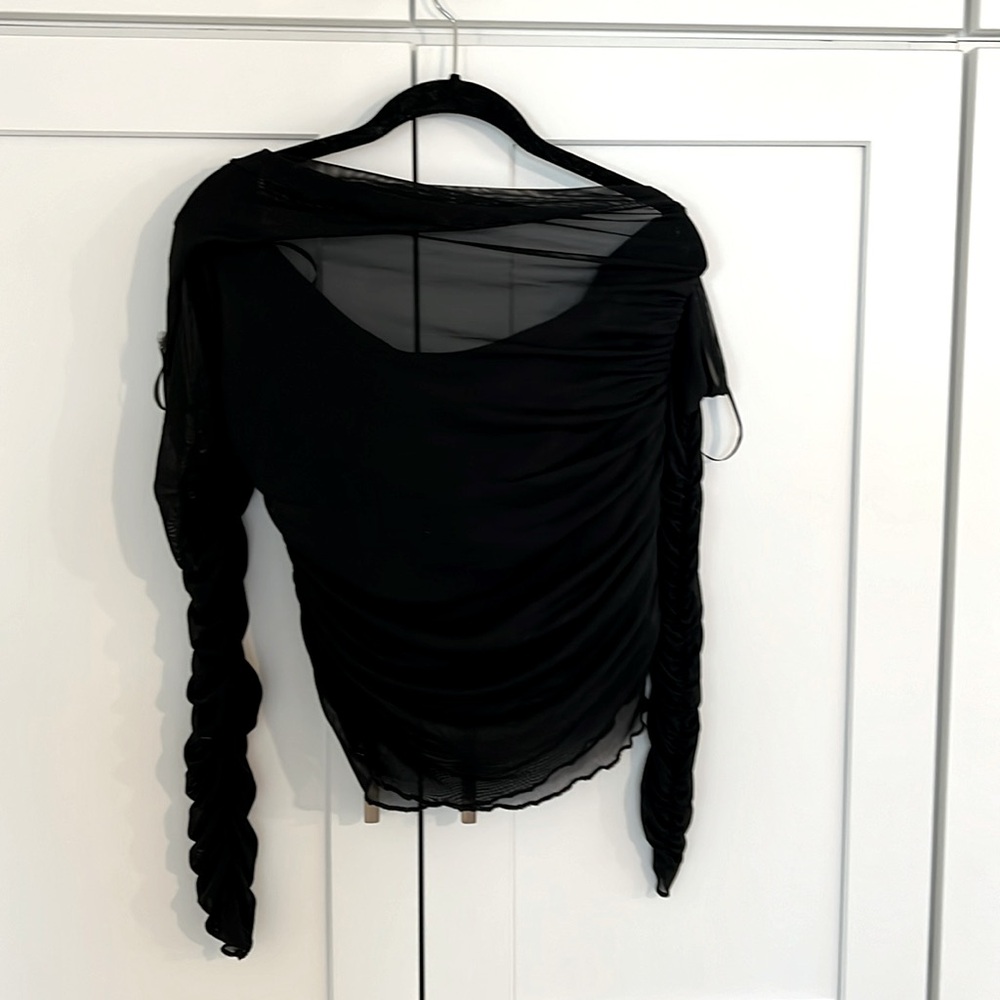 Anthropologie Black Sheer Ruched Top